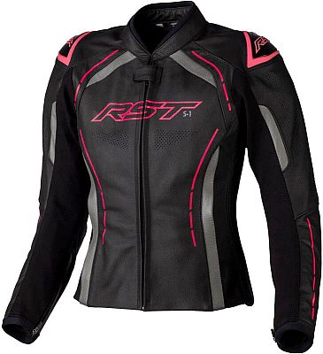 RST S-1, Lederjacke Damen - Schwarz/Grau/Neon-Pink - 3XL von RST