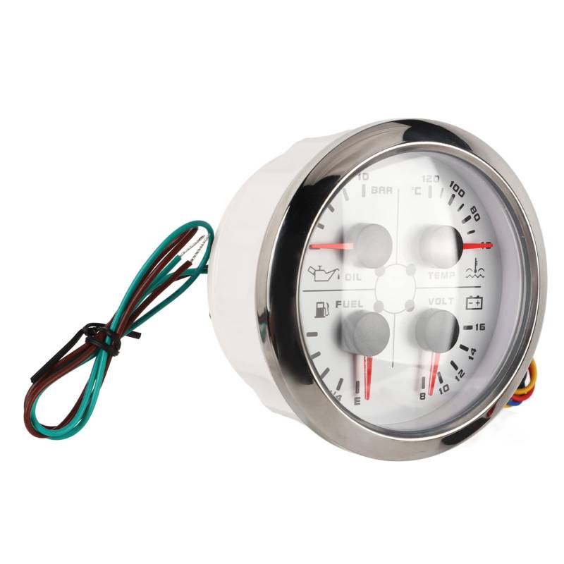 4 in 1 Anzeige Wassertemperatur Wasserdicht Kraftstoffstand Öldruck Voltmeter Hohe Genauigkeit Nebelglas Auto Wohnwagen Boot (Weiß °C/BAR) von RTLR