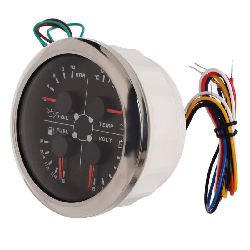 RTLR 4 in 1 Anzeige Wassertemperatur Wasserdicht Kraftstoffstand Öldruck Voltmeter Hohe Genauigkeit Nebelglas Auto Wohnwagen Boot (Schwarz °C/BAR) von RTLR