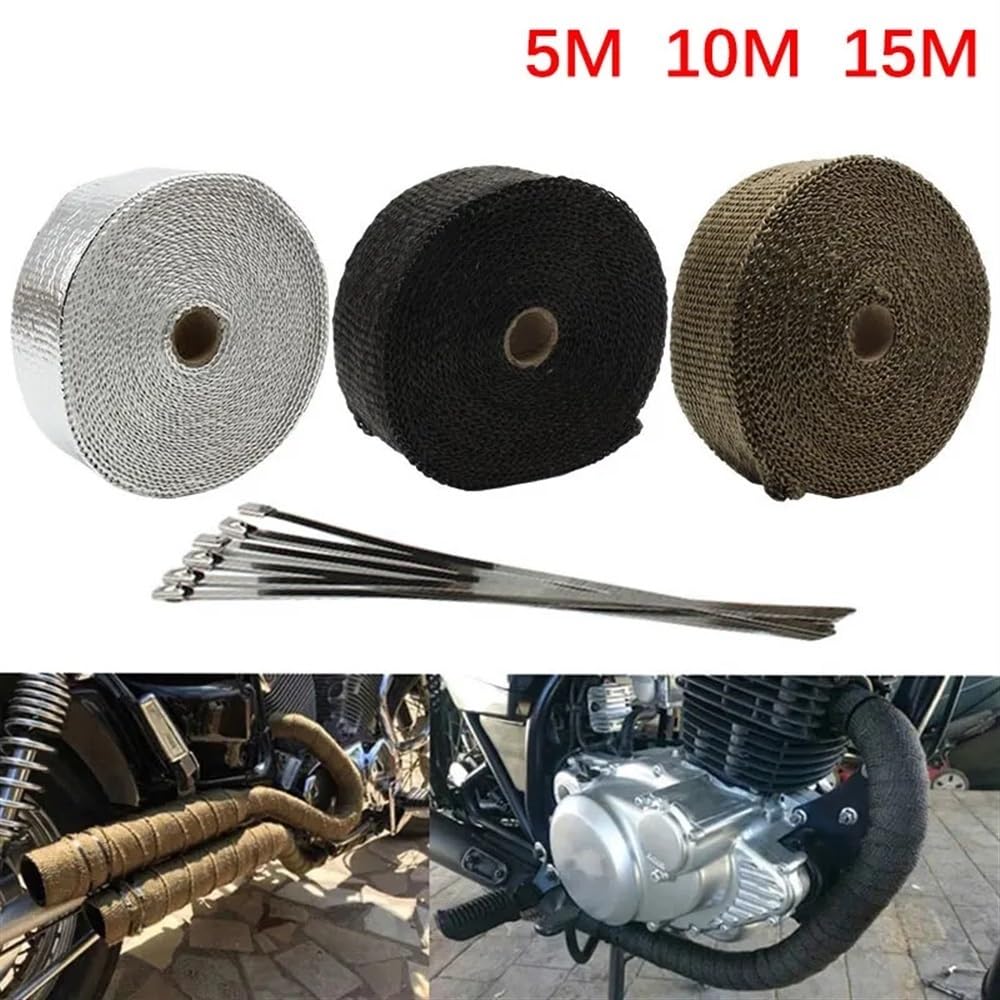 Motorrad-Auspufffolie, Thermoband, kompatibel mit Auto-Wärmefolie, Auspuffanlagen, Schalldämpfer, 5 cm, 5 m, 10 m, 15 m, Motocross-Zubehör(5CM 10M Silver) von RTqFZK