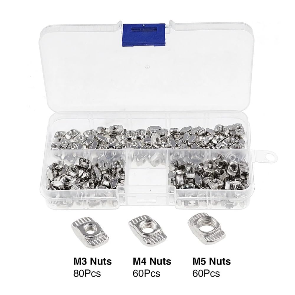 T-Nut Set 65/150/160/200 Pcs Hammer Head T Nut Kit M3 M4 M5 Connector Nickel Plated for 20 Series Aluminium Profile Accessories RUAJOGYNVM(200pcs) von RUAJOGYNVM