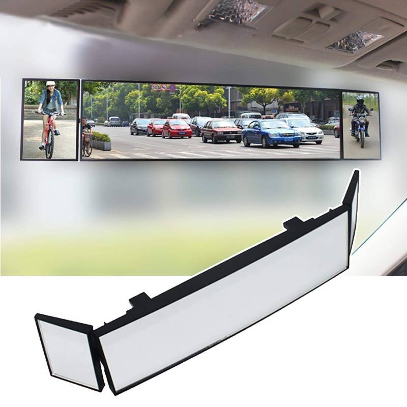 RUBOE Auto Rückspiegel Klappbarer dreiseitiger Rückspiegel Glas Universal-Weitwinkel-Panorama Anti-Blendung Innenspiegel Large Vision 386mm von RUBOE