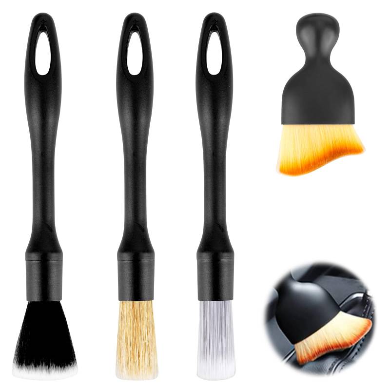 RUCUDIM Auto Detailingbürste 4 Stück Auto Reinigungsbürsten Ultrasoft Reinigung Pinsel Set, Auto Detailing Bürsten Set, Auto Reinigungspinsel Auto Detail Cleaning Brush für Auto Staub Büro Zuhause von RUCUDIM