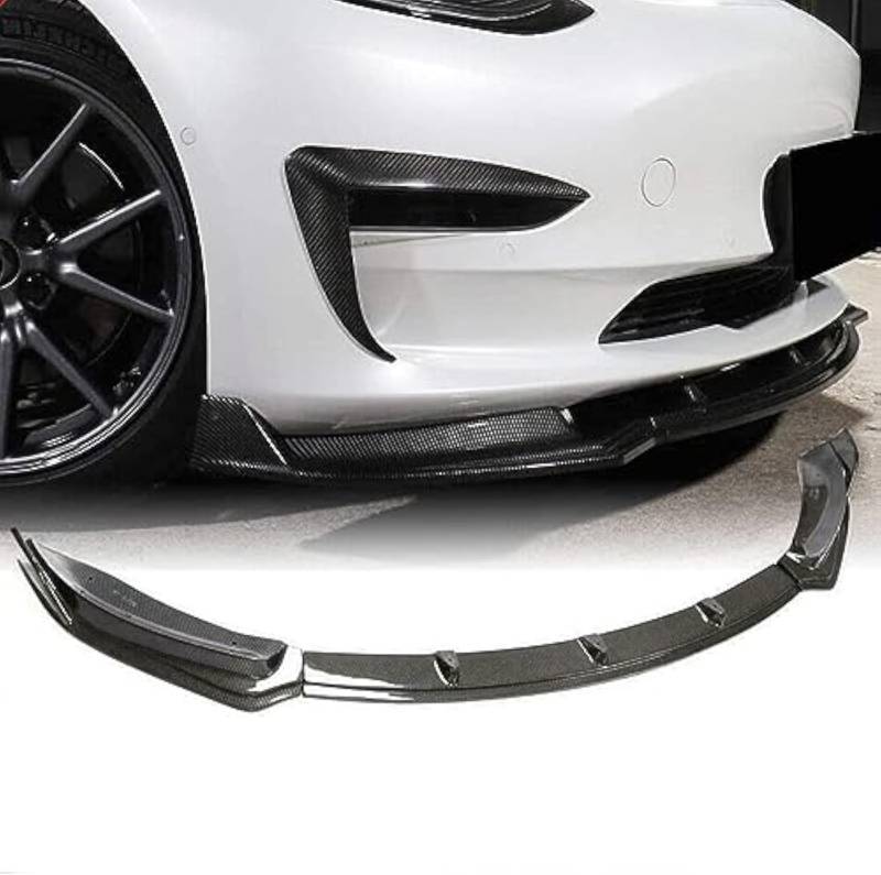 Auto Frontspoiler Stoßstange Lippe für Carbon Fiber Tesla Model 3 2016-2021 AntiKollision Frontstoßstange Diffusor Seitensplitter Protector Auto-Frontspoiler von RUIHAHA