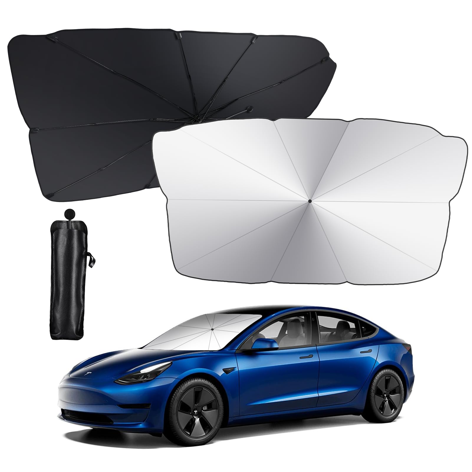 Windschutzscheiben-Sonnenschirm für die meisten Fahrzeuge, 2024 Upgraded Car Umbrella Sunshade Cover 125 x 65cm mit Anti-Kratz-Griff, voller UV-Schutz, Schwarz von RUILIXIN