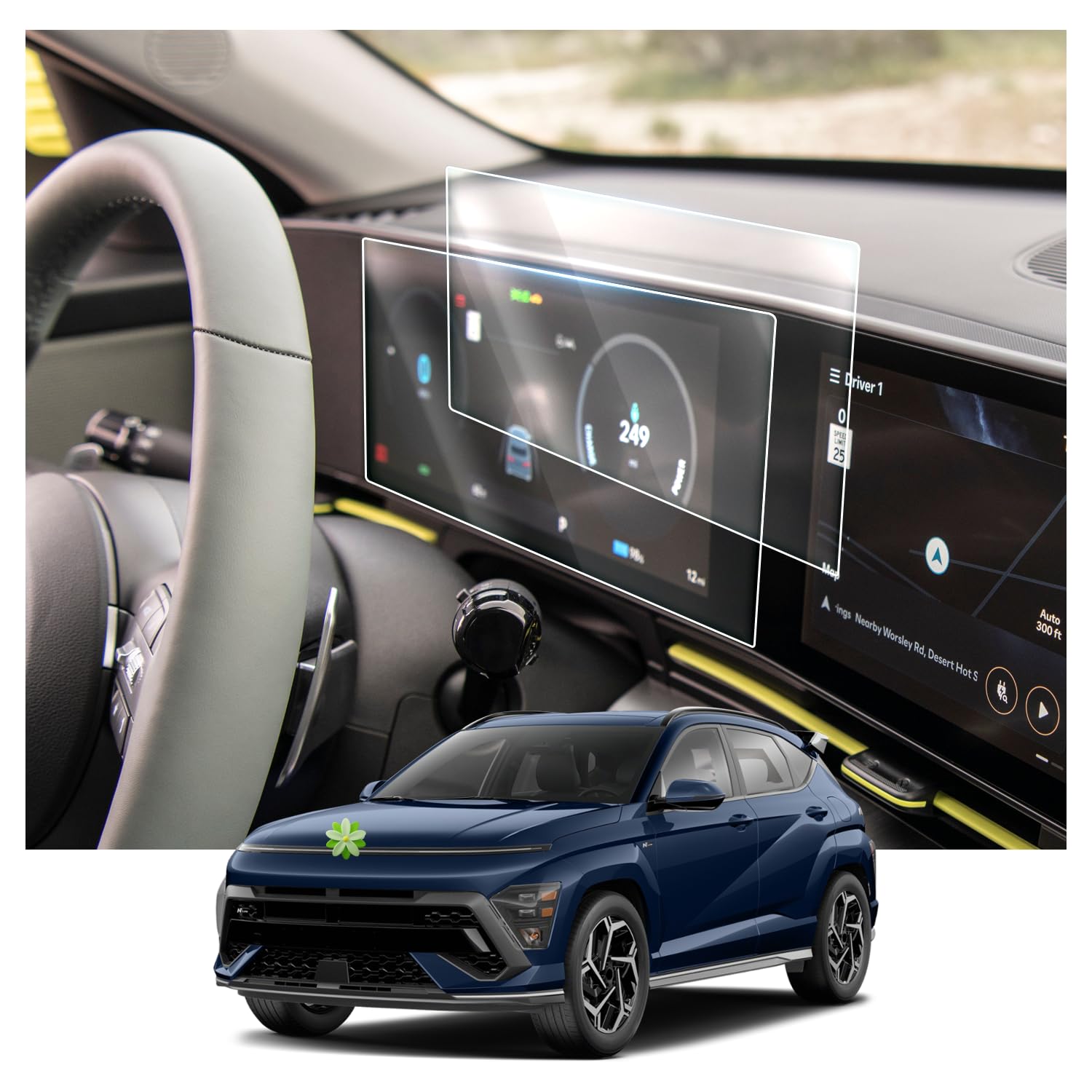 [2 Stücke] Ruiya Kompatibel mit 12,3" Hyundai Kona SX2 2024 2025 Digital Cluster Schutzfolie, Nano Material Navigation Displayschutzfolie GPS Touchscreen Schutzfolie Auto Navigation Glas von RUIYA