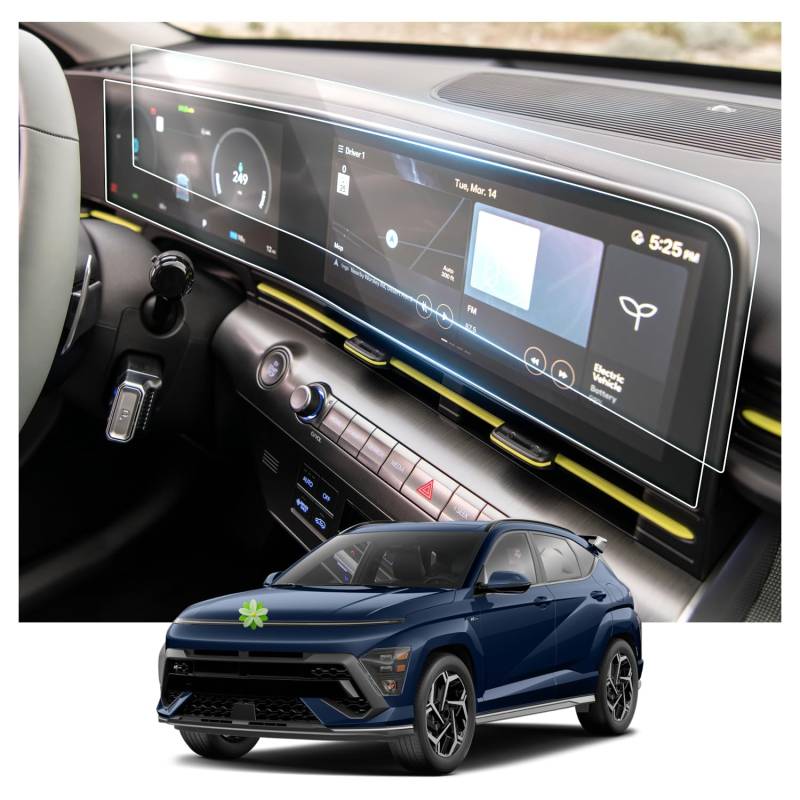 [2 Stücke] Ruiya für 12,3" Hyundai Kona SX2 2024 2025 Navigation+ Digital Cluster Schutzfolie, Nano Material Navigation Displayschutzfolie GPS Touchscreen Schutzfolie Auto Navigation Glas von RUIYA