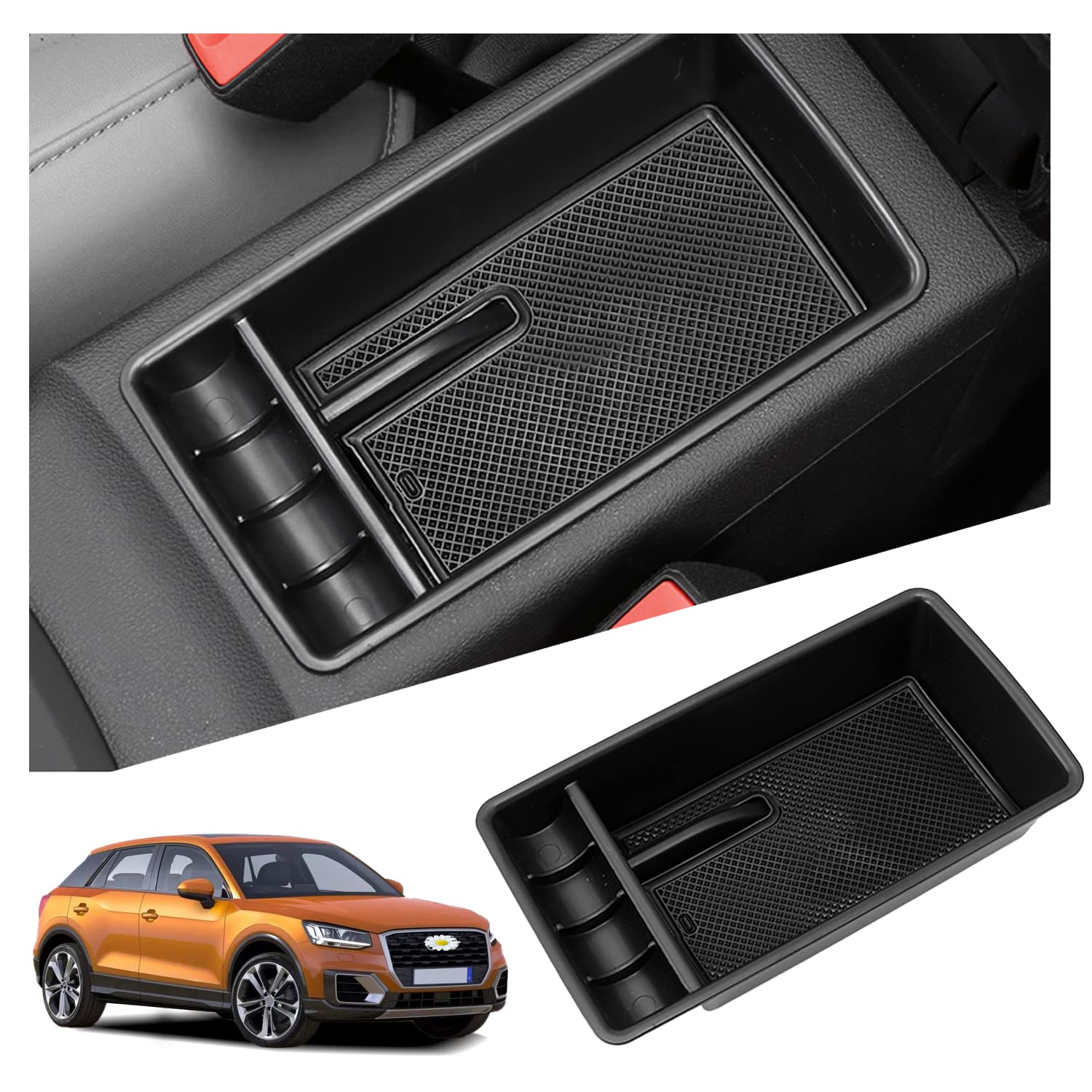 Ruiya Kompatibel mit Audi Q2 2017-2023 2024 Mittelkonsole Aufbewahrungsbox, Q2 Armlehne Organizer Tray Mittelarmlehne Handschuhfach Mittelkonsole Organizer Q2 Zubehör Mittelkonsole Ablagefach von RUIYA