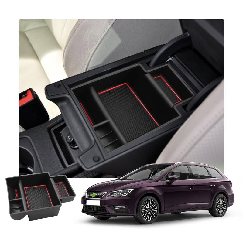 Ruiya Kompatibel mit 2013-2019 Seat Leon 5F MK3 Cupra Mittelkonsole Aufbewahrungsbox, Armlehne Organizer Tray Mittelarmlehne Handschuhfach Mittelkonsole Organizer Ablagefach Leon Zubehör von RUIYA