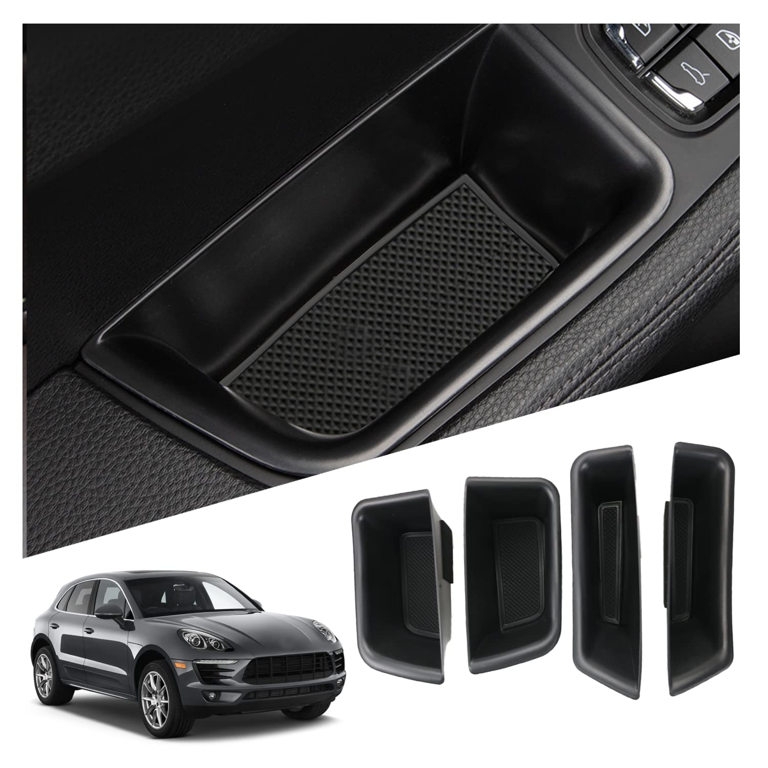 Ruiya Kompatibel mit Porsche Macan 2015-2024 Autotürgriff Aufbewahrungsbox, 4 Stück Autotürgriff Container Organizer Tablett Autotürgriff Organizer Tray Mittelkonsole Organizer Macan zubehör von RUIYA