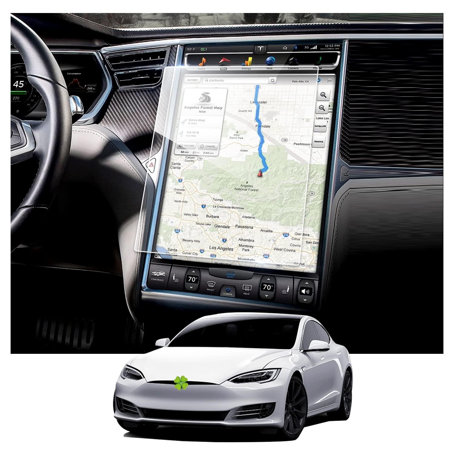 RUIYA Navigation Schutzfolie Kompatibel mit Tesla Model S Model X 2017-2020, 17" Navigation Displayschutzfolie HD Hartglas Model S Schutzfolie GPS Touchscreen Gehärtetem Glas Schutzfolie von RUIYA