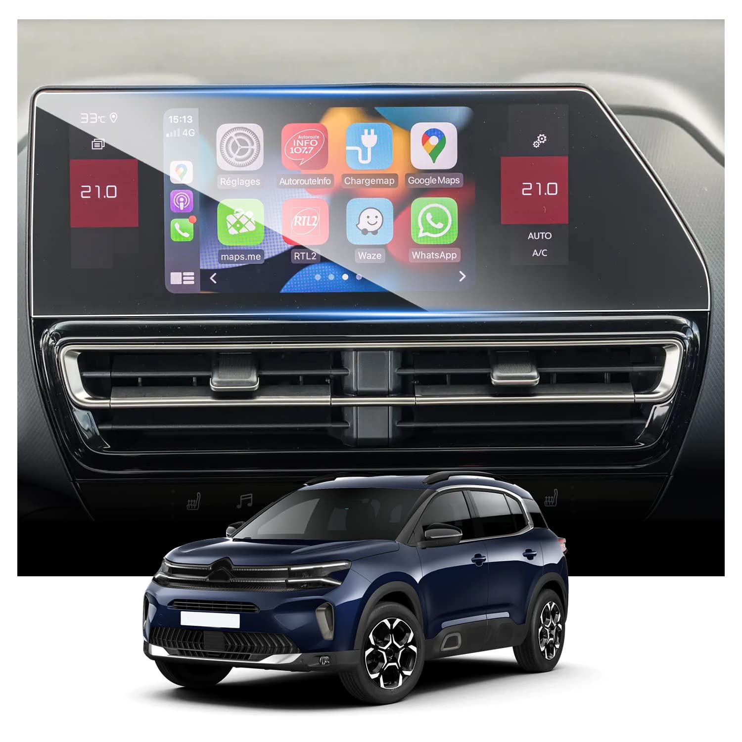 RUIYA Schutzfolie Kompatibel mit 10" Citroen C5 Aircross 2022 2023 2024, Navigation Schutzfolie Glas Displayschutzfolie 9H Anti-Fingerprint für Citroen C5 Aircross Schutzfolie Auto Navigation Glas von RUIYA