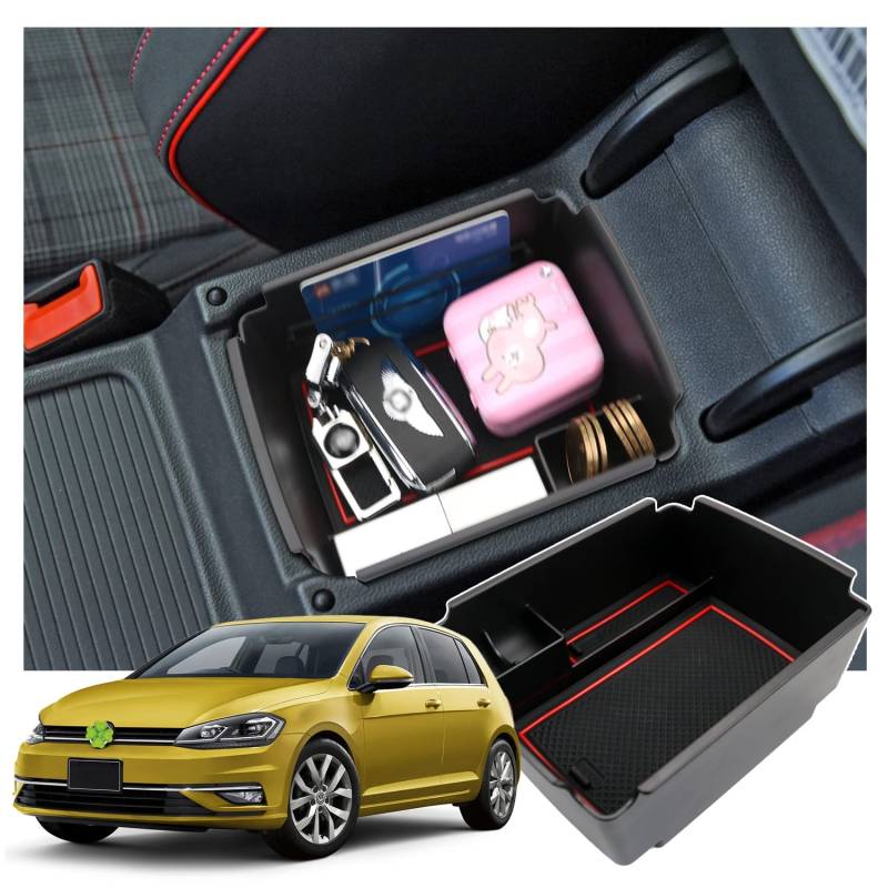 Ruiya Kompatibel mit 2013-2018 VW Golf 7 7.5 GTI GTE Mittelkonsole Aufbewahrungsbox, Golf 7 Armlehne Organizer Tray Mittelarmlehne Handschuhfach Golf 7 Zubehör Storage Box Mittelkonsole Ablagefach von RUIYA