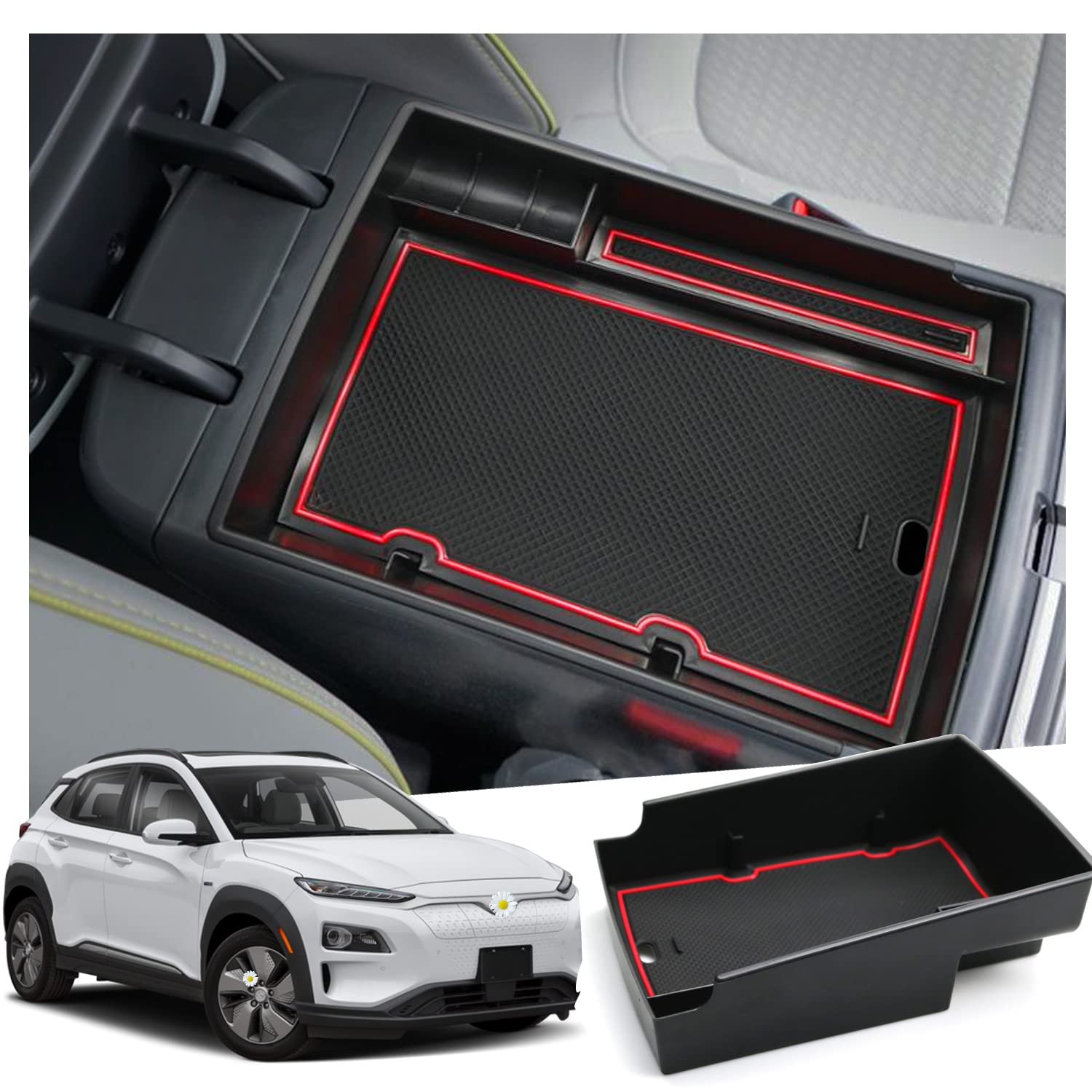 Ruiya Kompatibel mit Hyundai Kona Electric EV 2020 2021 2022 Mittelkonsole Aufbewahrungsbox, Kona EV Armlehne Organizer Tray Mittelarmlehne Handschuhfach Mittelkonsole Organizer Kona EV Zubehör von RUIYA