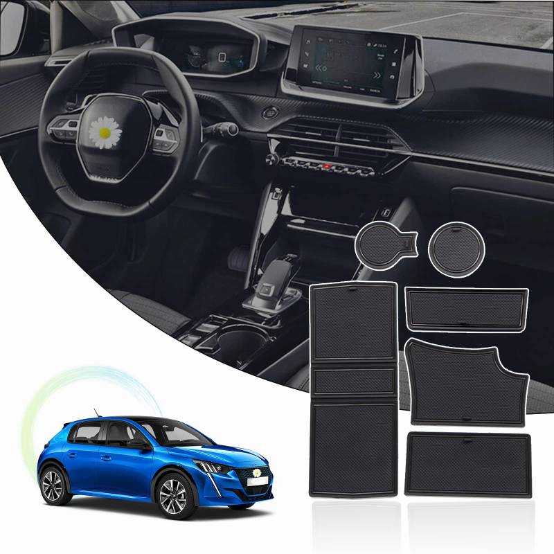 Ruiya Peugeot 208 e-208/Peugeot 2008 e-2008 Restyling 2020-2024 2025 Auto Gummimatten Türschlitzmatte, Antirutschmatten Getränkehalter Matte Mittelkonsole Rutschmatten Türnaht rutschfeste Matte von RUIYA