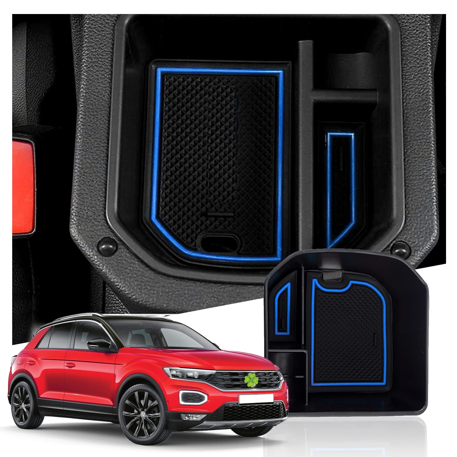 Ruiya Kompatibel mit VW T-ROC TRoc 2018-2024 Mittelkonsole Aufbewahrungsbox, T-ROC Armlehne Organizer Tray Mittelarmlehne Handschuhfach Mittelkonsole Organizer T ROC Zubehör Mittelkonsole Ablagefach von RUIYA