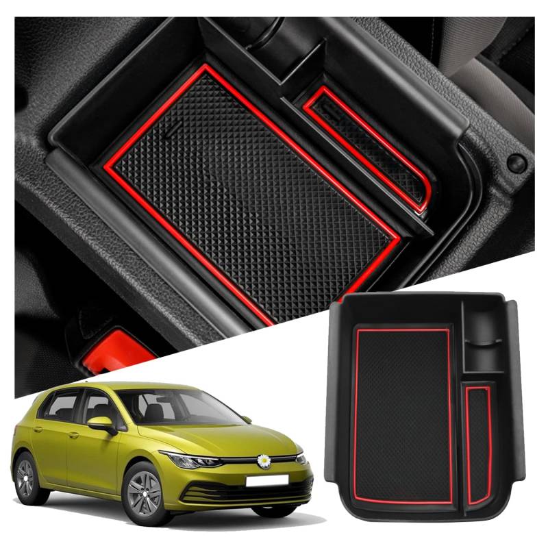 Ruiya Kompatibel mit VW Golf 8 GTI GTD GTE 2020-2024 2025 Mittelkonsole Aufbewahrungsbox,Golf 8 Armlehne Organizer Tray Mittelarmlehne Handschuhfach Mittelkonsole Organizer Ablagefach Golf 8 Zubehör von RUIYA