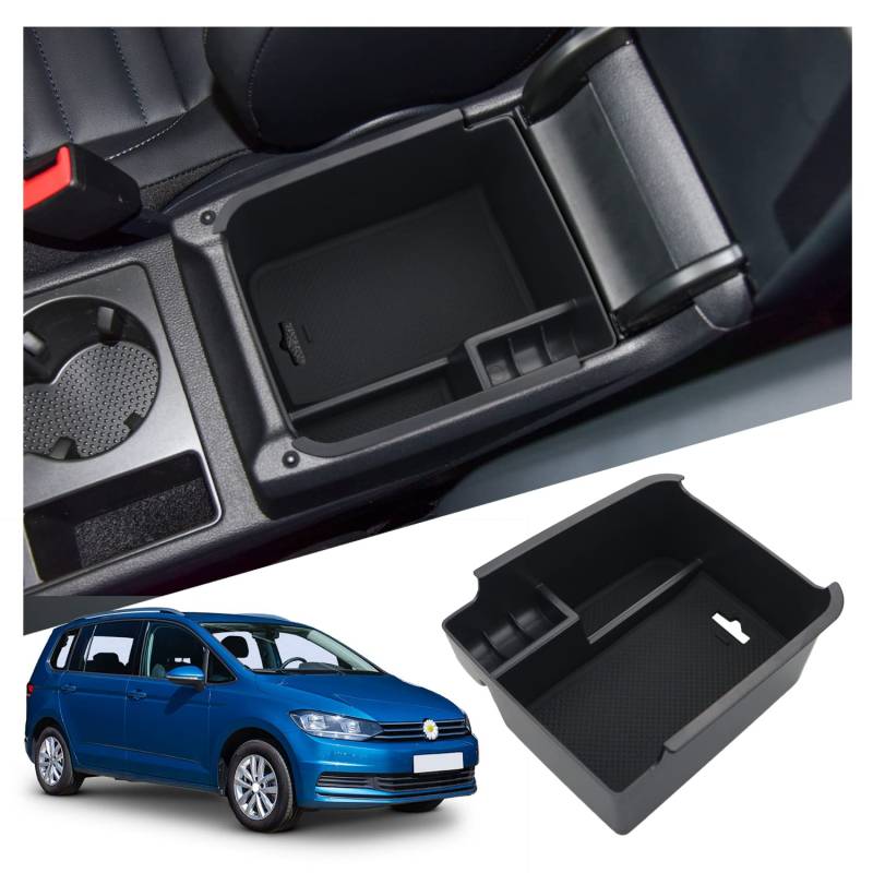 Ruiya Kompatibel mit VW Touran MK2 2016-2024 2025 Mittelkonsole Aufbewahrungsbox, VW Touran Armlehne Organizer Tray Mittelarmlehne Handschuhfach Mittelarmlehne Organizer VW Touran Zubehör von RUIYA