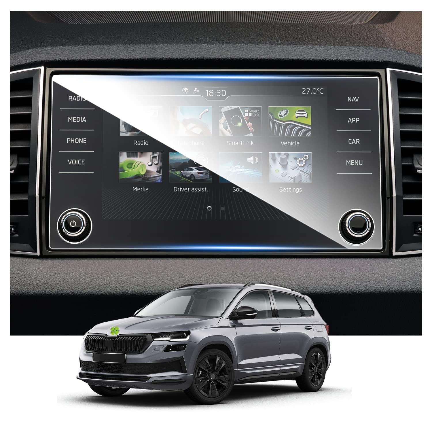 Ruiya 8" Skoda Kodiaq RS 2017-2023/Karoq 2018-2024 Navigation Schutzfolie, Kompatibel mit Kodiaq Karoq GPS Displayschutzfolie 9H Kratzfest Anti-Fingerprint Kodiaq Schutzfolie Auto Navigation Glas von RUIYA