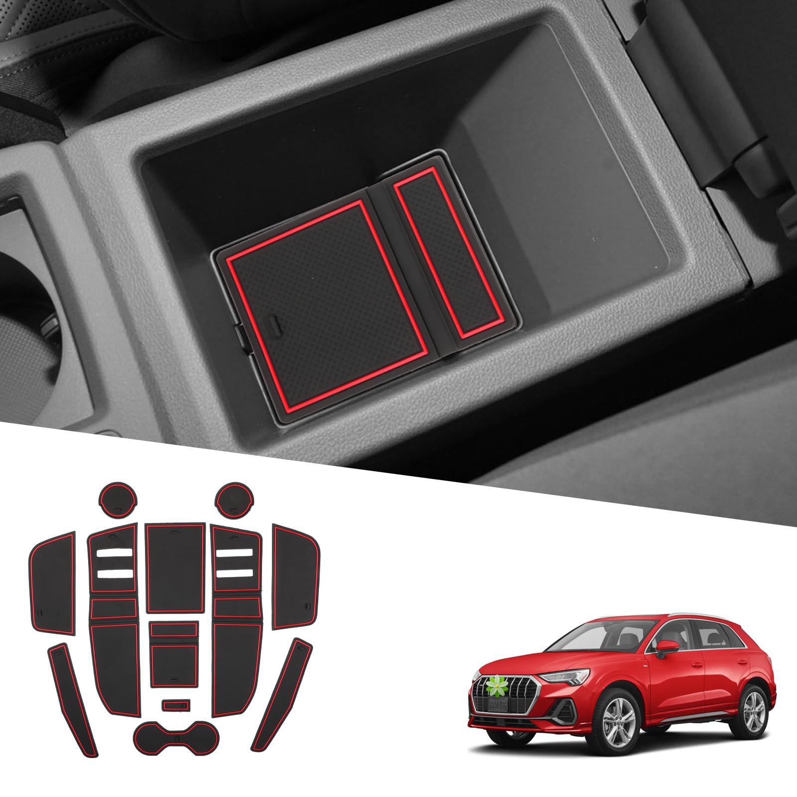 Ruiya Audi Q3 Antirutschmatten für Audi Q3 2019+ Zubehör Gummimatten Türschlitzmatte Mittelkonsolen Rutschmatten TürnahtMatte Getränkehalter Matte Kompatibel mit Audi Q3 F3 2019-2023 2024 von RUIYA