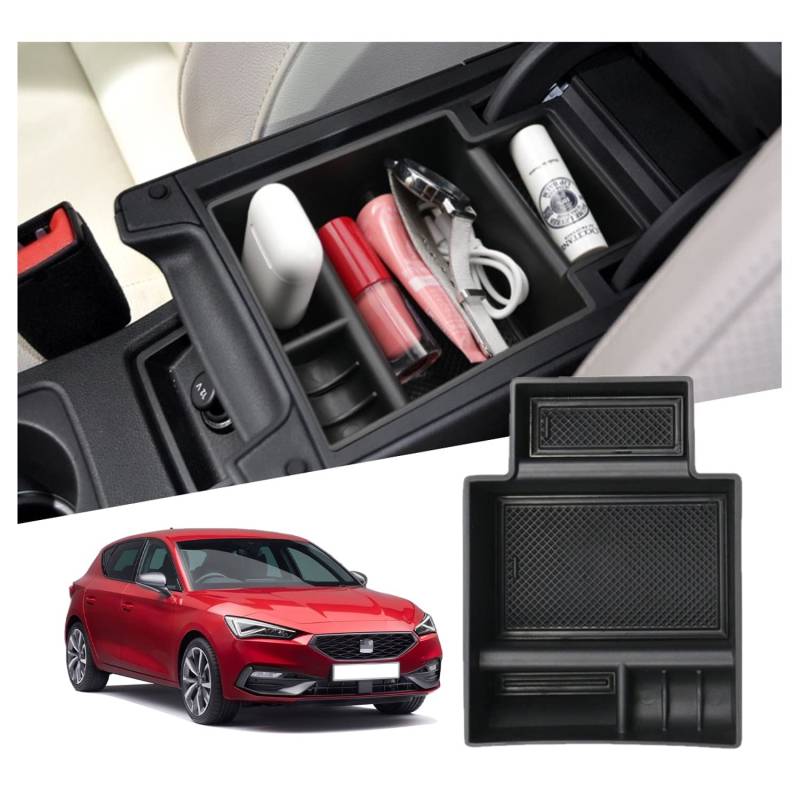 Ruiya Kompatibel mit 2013-2019 Seat Leon 5F MK3 Cupra Mittelkonsole Aufbewahrungsbox, Armlehne Organizer Tray Mittelarmlehne Handschuhfach Mittelkonsole Organizer Ablagefach Leon Zubehör von RUIYA