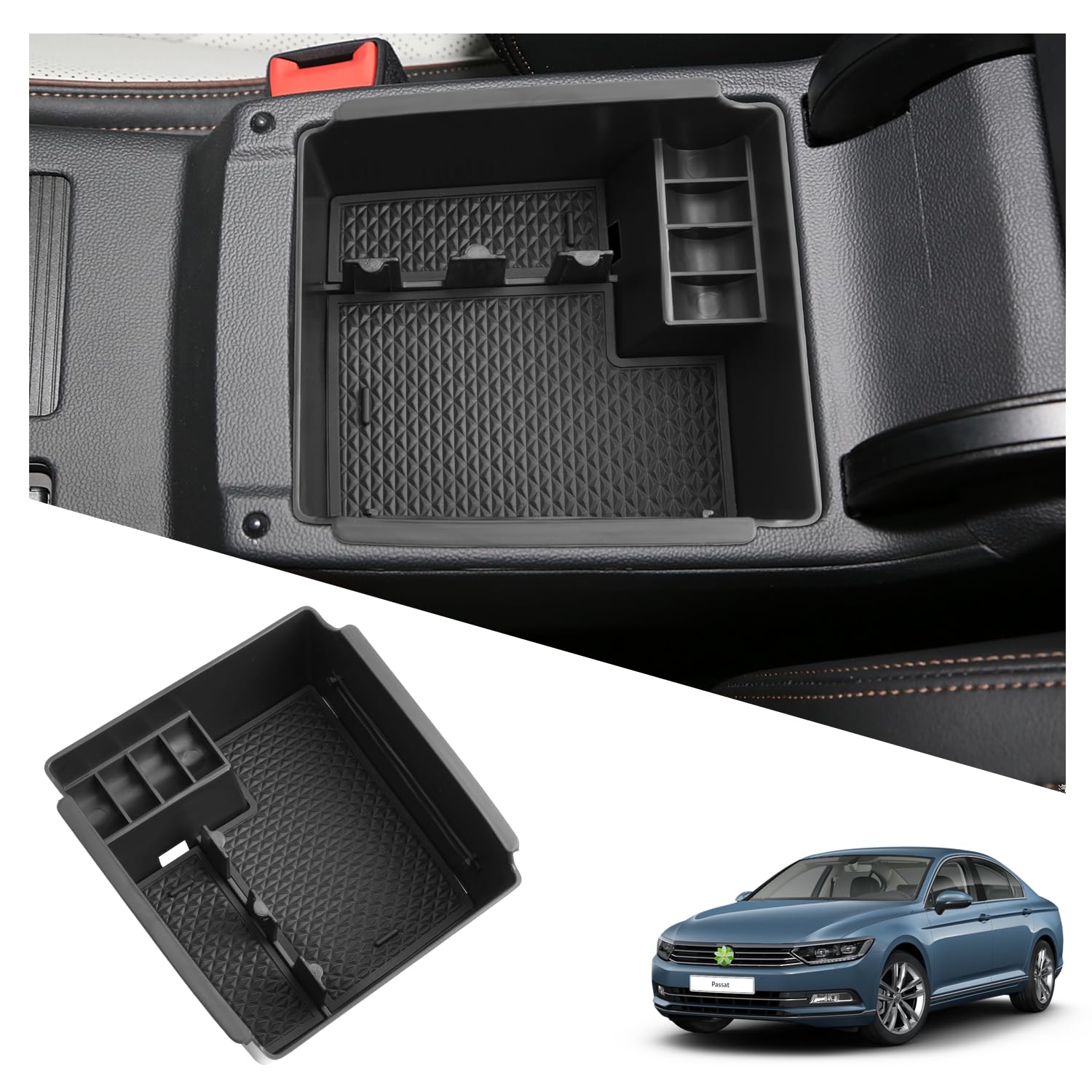 Ruiya Kompatibel mit 2015-2023 VW Passat B8 | Valiant |Alltrack Mittelkonsole Aufbewahrungsbox, Armlehne Organizer Tray Mittelarmlehne Handschuhfach Mittelkonsole Organizer Passat Zubehör von RUIYA