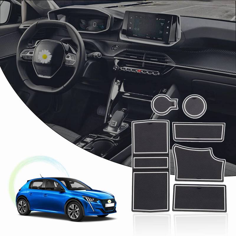 Ruiya Peugeot 208 e-208/Peugeot 2008 e-2008 Restyling 2020-2024 2025 Auto Gummimatten Türschlitzmatte, Antirutschmatten Getränkehalter Matte Mittelkonsole Rutschmatten Türnaht rutschfeste Matte von RUIYA