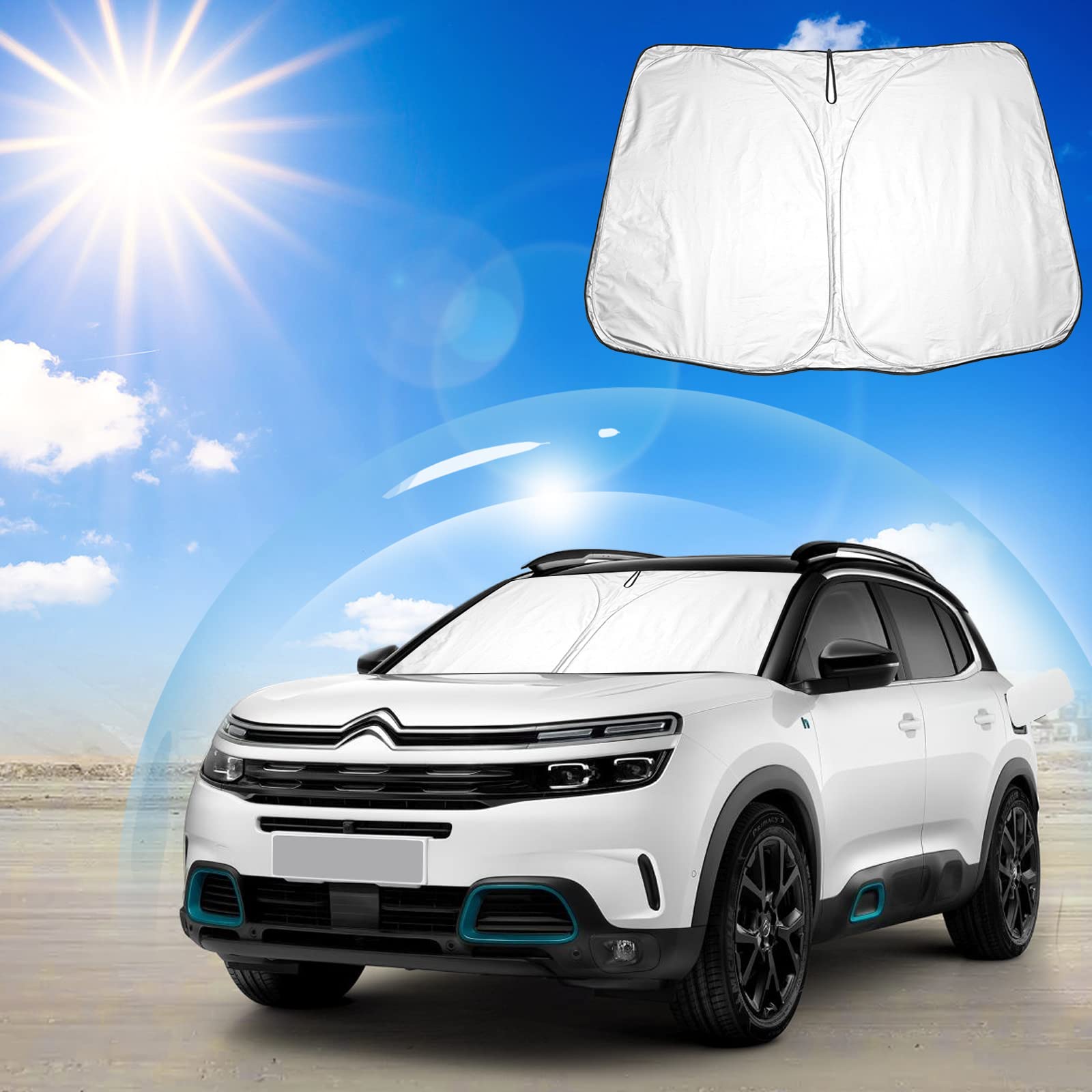 Ruiya Kompatibel mit Citroen C5 Aircross SUV 2018-2024 Auto Sonnenschutz Frontscheibe, Auto Windschutzscheibe Sonnenschirm Auto Frontscheibe blockiert UV Vorderseite Frontscheibe Sonnenschutz von RUIYA