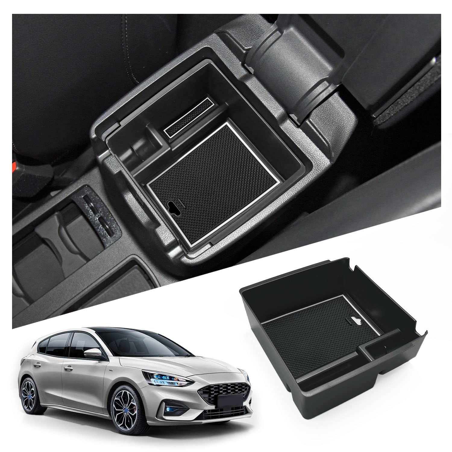 Ruiya Kompatibel mit Ford Focus MK4 | Kuga MK3 ST Line 2018-2024 2025 Mittelkonsole Aufbewahrungsbox,Focus Armlehne Organizer Tray Mittelarmlehne Handschuhfach Mittelkonsole Organizer Focus Zubehör von RUIYA