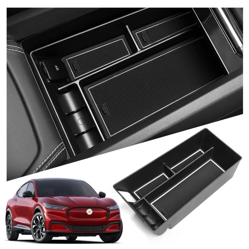 Ruiya Kompatibel mit Ford Mustang Mach-E 2021-2024 2025 Mittelkonsole Aufbewahrungsbox, Armlehne Organizer Tray Mittelarmlehne Handschuhfach Mittelkonsole Organizer Mustang Mach-E Zubehör von RUIYA