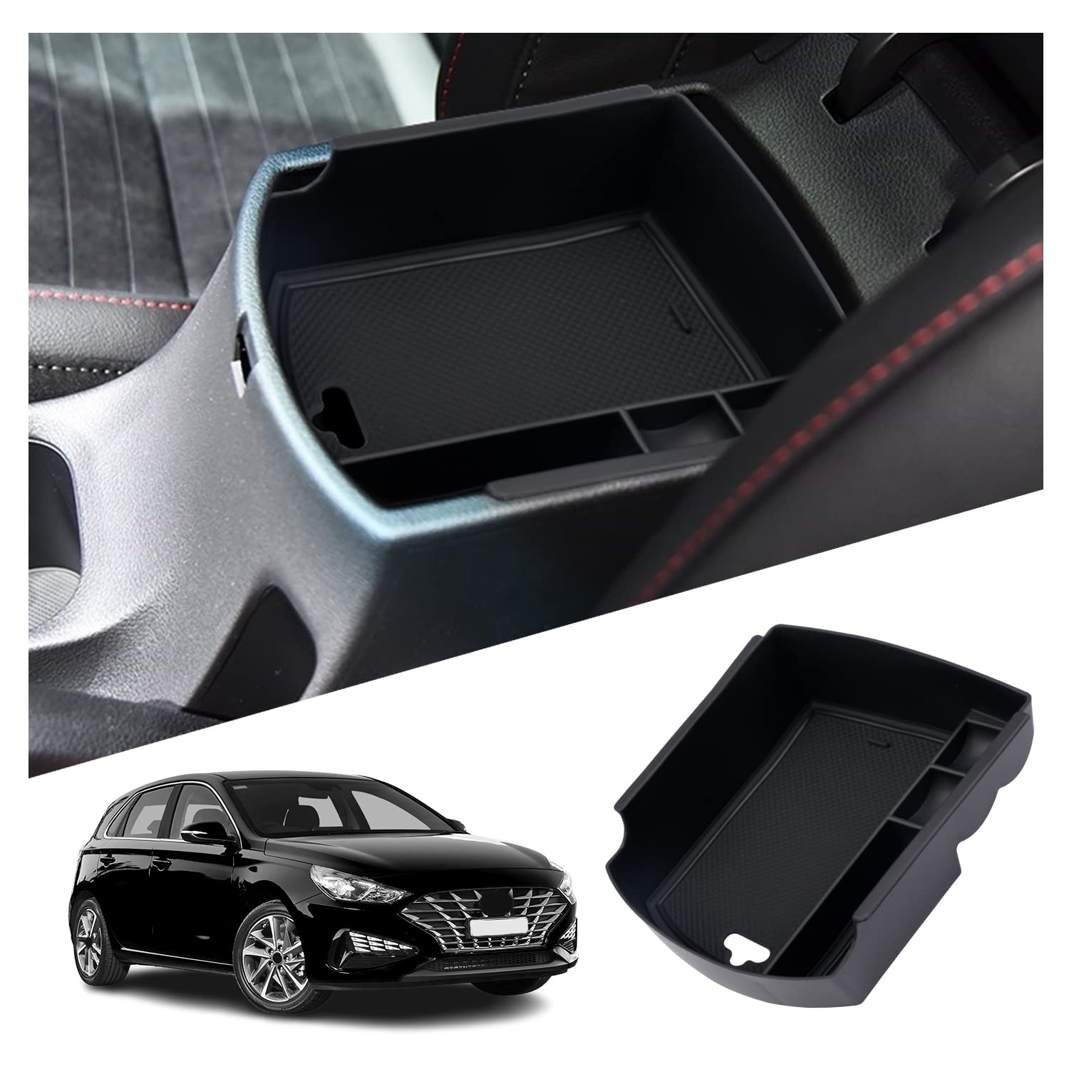 Ruiya Kompatibel mit Hyundai i30 i30N 2017-2024 i30 Fastback 2020-2024 Mittelkonsole Aufbewahrungsbox, i30 Armlehne Organizer Tray Mittelarmlehne Handschuhfach Mittelkonsole Organizer i30 Zubehör von RUIYA