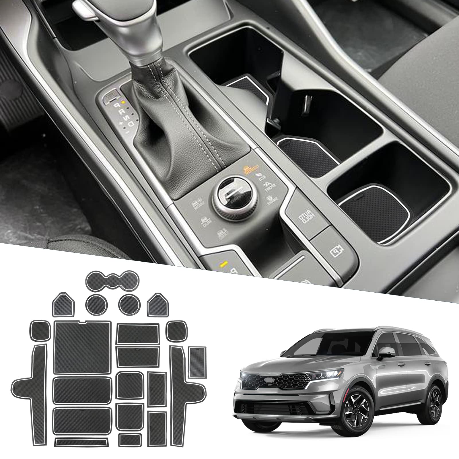 Ruiya Kompatibel mit Kia Sorento MQ4 2020-2023 2024 Gummimatten Türschlitzmatte, Sorento Antirutschmatten Mittelkonsolen Rutschmatten TürnahtMatte Getränkehalter Matte Sorento Zubehör von RUIYA