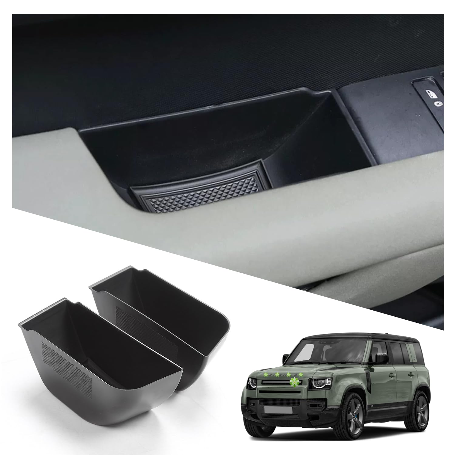 Ruiya Kompatibel mit Land Rover Defender 2020-2023 2024 Autotürgriff Aufbewahrungsbox, 2 Stück Autotürgriff Container Organizer Tablett Autotürgriff Organizer Tray Defender zubehör(Haustür) von RUIYA