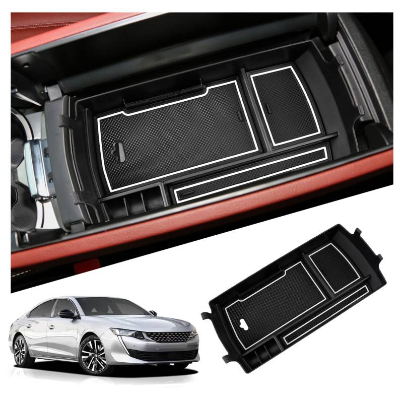 Ruiya Kompatibel mit Peugeot 508 508SW 508GT 2020-2025 Mittelkonsole Aufbewahrungsbox, 508 Armlehne Organizer Tray Mittelarmlehne Handschuhfach Mittelkonsole Organizer Ablagefach Peugeot 508 Zubehör von RUIYA