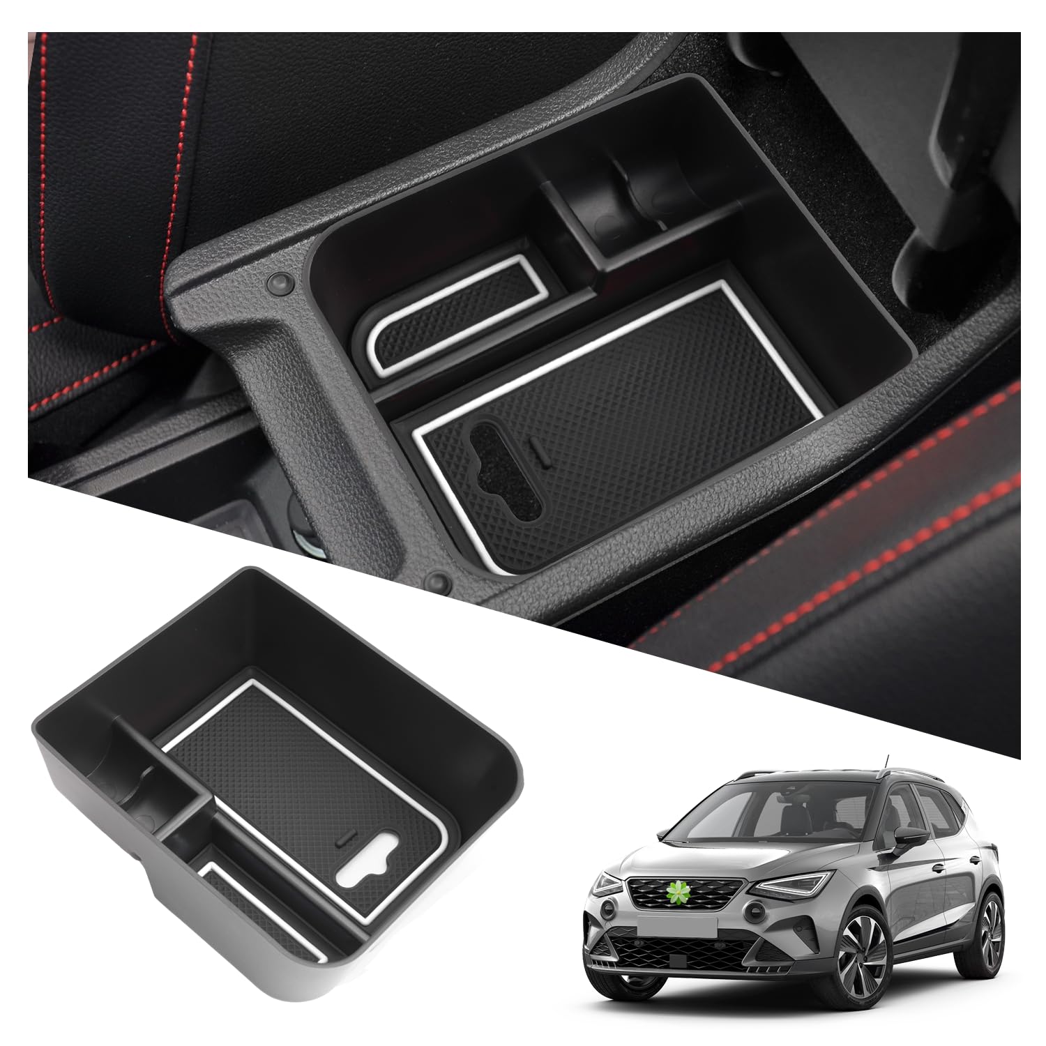 Ruiya Kompatibel mit Seat Arona/Seat Ibiza 2018-2024 Mittelkonsole Aufbewahrungsbox, Ibiza Armlehne Organizer Tray Mittelarmlehne Handschuhfach Mittelkonsole Organizer Ablagefach Ibiza Zubehör von RUIYA