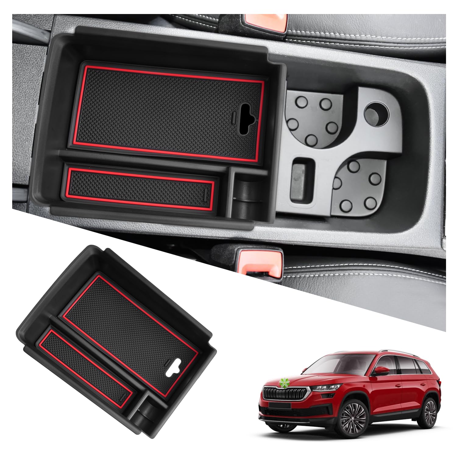 Ruiya Kompatibel mit Skoda Karoq 2018-2024/Kodiaq 2017-2023 Mittelkonsole Aufbewahrungsbox, Kodiaq Armlehne Organizer Tray Mittelarmlehne Handschuhfach Mittelkonsole Organizer Karoq Zubehör von RUIYA