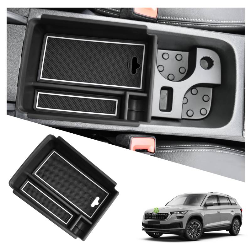 Ruiya Kompatibel mit Skoda Karoq 2018-2024/Kodiaq 2017-2023 Mittelkonsole Aufbewahrungsbox, Kodiaq Armlehne Organizer Tray Mittelarmlehne Handschuhfach Mittelkonsole Organizer Karoq Zubehör von RUIYA