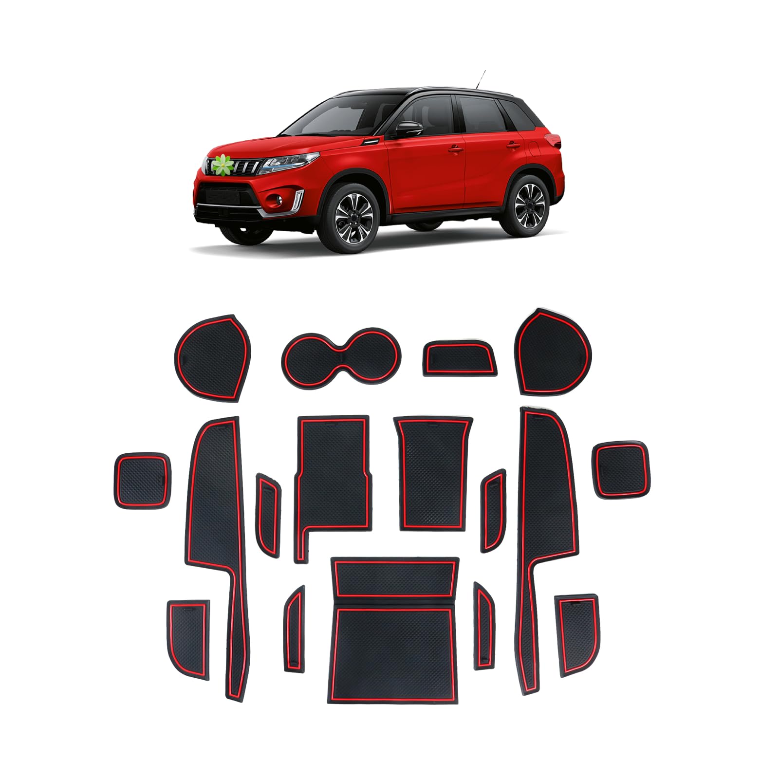 Ruiya für Suzuki Vitara Hybrid 2016-2023 2024 (Automatikgetriebe) Gummimatten Türschlitzmatte, Vitara Antirutschmatten Mittelkonsolen Rutschmatten TürnahtMatte Getränkehalter Matte Vitara Zubehör von RUIYA