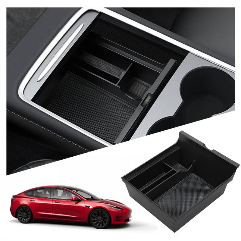 Ruiya Model 3 | Model Y Mittelkonsole Aufbewahrungsbox Armlehne Organizer Tray für Model 3 | Model Y Zubehör 2021-2023 Mittelkonsole Ablagefach Kompatibel mit Tesla Model 3 | Model Y 2021 2022 2023 von RUIYA