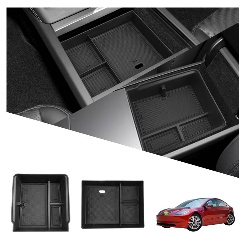 Ruiya 2024 Model 3 Mittelkonsole Aufbewahrungsbox Armlehne Organizer Tray für Model 3 Zubehör 2024 2025 Handschuhfach Mittelkonsole Ablagefach Kompatibel mit Tesla Model 3 Highland 2024 2025 2026 von RUIYA