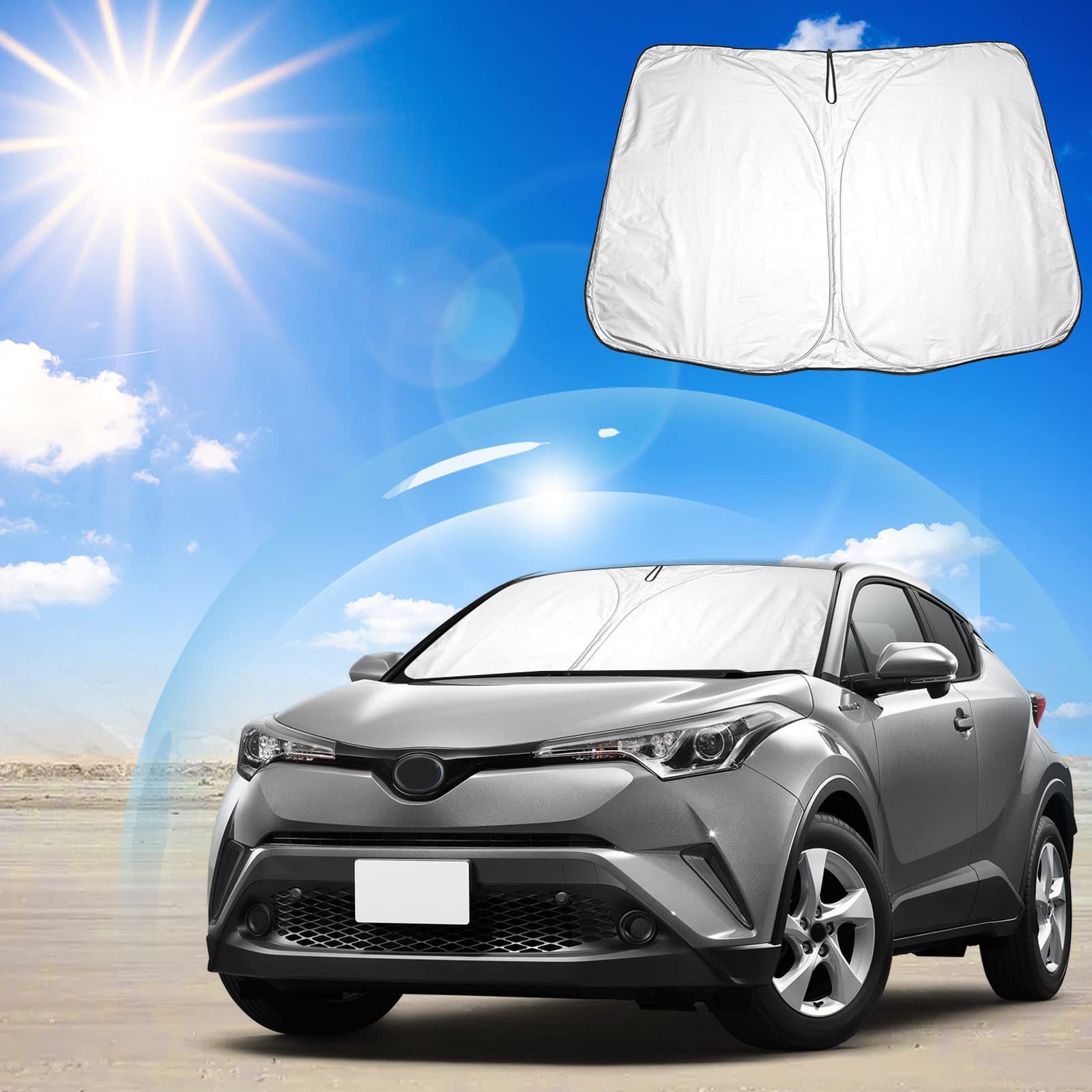 Ruiya Kompatibel mit Toyota C-HR 2016-2023 Auto Sonnenschutz Frontscheibe, Auto Windschutzscheibe Sonnenschirm Auto Frontscheibe blockiert UV Vorderseite Frontscheibe Sonnenschutz Zubehör für CHR von RUIYA