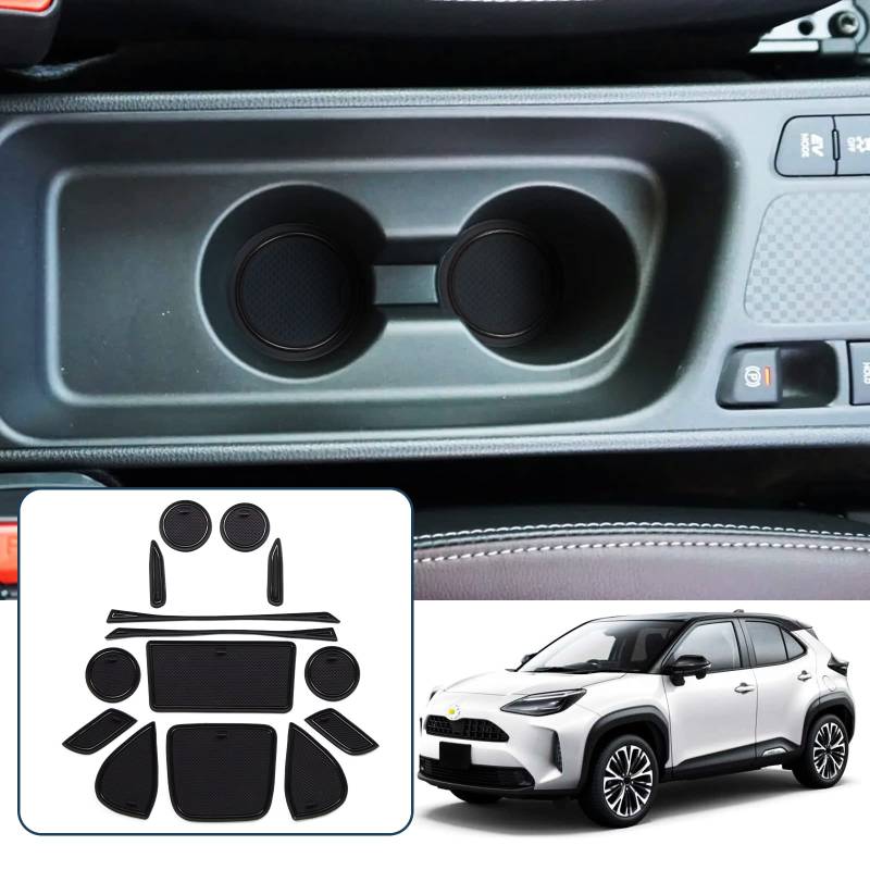 Ruiya Kompatibel mit Toyota Yaris Cross 2021-2024 Auto Gummimatten Türschlitzmatte,Yaris Cross Antirutschmatten Armlehne Getränkehalter Matte Mittelkonsole Rutschmatten Türnaht rutschfeste Matte von RUIYA