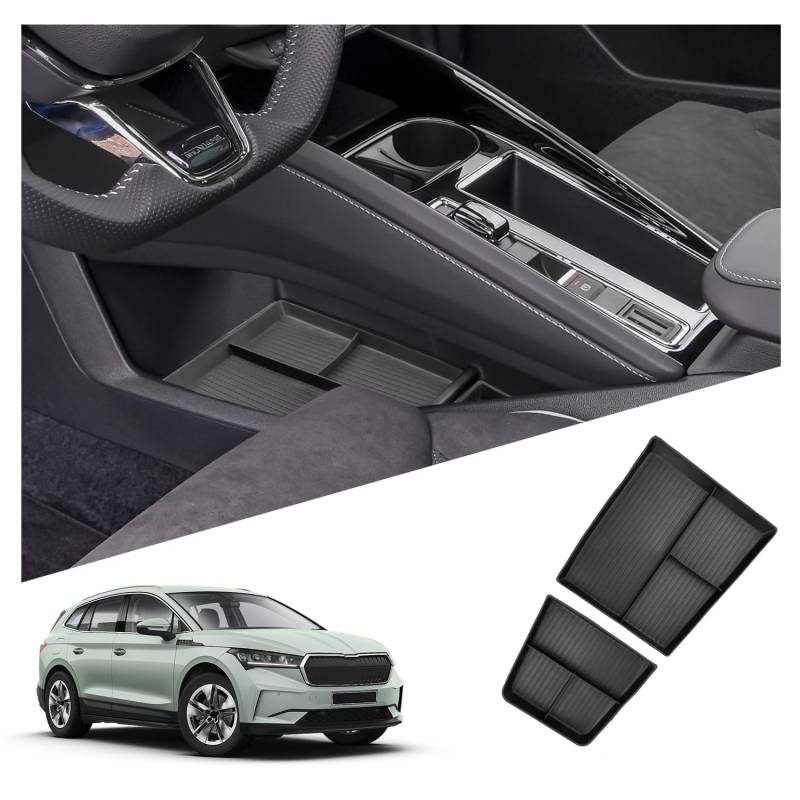 Ruiya Mittelkonsole Aufbewahrungsbox Kompatibel mit Skoda Enyaq iV 2021-2023 2024, Enyaq iV Armlehne Organizer Tray Mittelarmlehne Handschuhfach Mittelkonsole Organizer Ablagefach Enyaq iV Zubehör von RUIYA