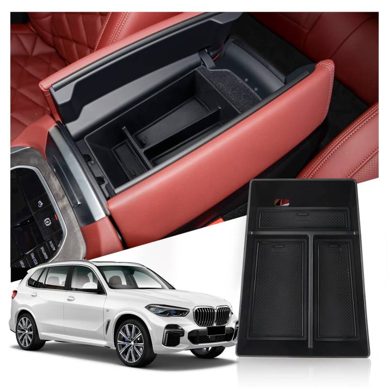 Ruiya Kompatibel mit BMW X5 G05/X6 G06/X7 G07 2019-2024 2025 Armlehne Aufbewahrungsbox, X6 Mittelkonsole Organizer Tray X5 X6 X7 Zubehör Mittelarmlehne Organizer Mittelarmlehne Handschuhfach von RUIYA