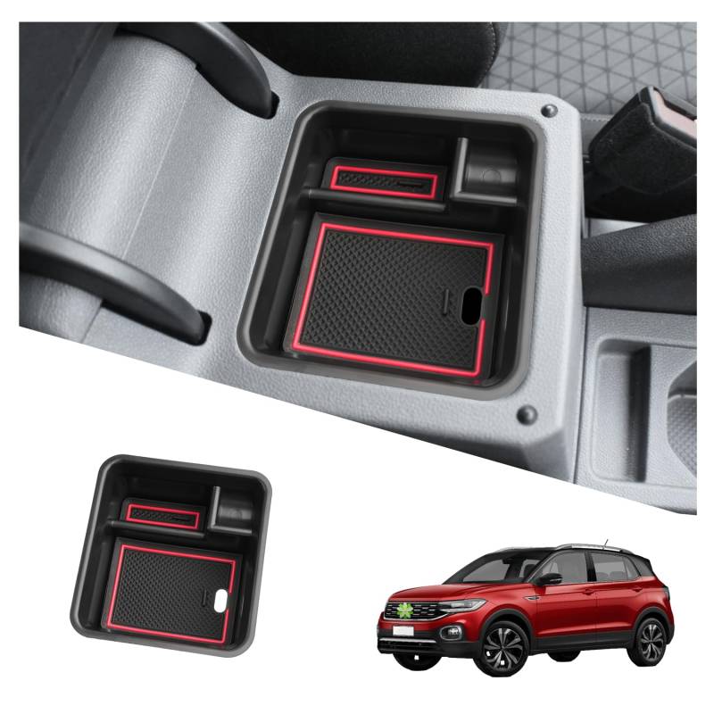 Ruiya Kompatibel mit VW T-Cross 2018-2023 2024 Mittelkonsole Aufbewahrungsbox, T Cross Armlehne Organizer Tray Mittelarmlehne Handschuhfach Mittelkonsole Organizer Ablagefach VW T-Cross Zubehör von RUIYA