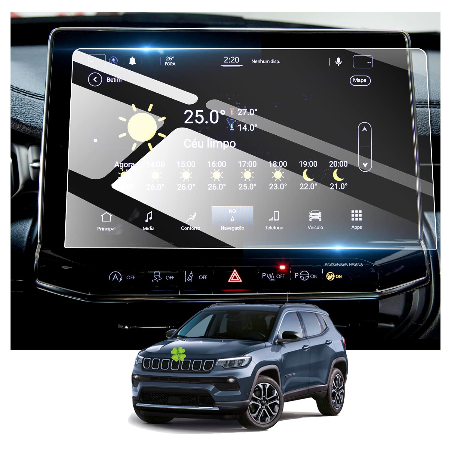 Ruiya Navigation Schutzfolie Kompatibel mit Jeep Compas 2021-2023 2024, 10.1" Navigation Displayschutzfolie HD Hartglas Compas Schutzfolie GPS Touchscreen Gehärtetem Glas Schutzfolie Anti-Scratch von RUIYA