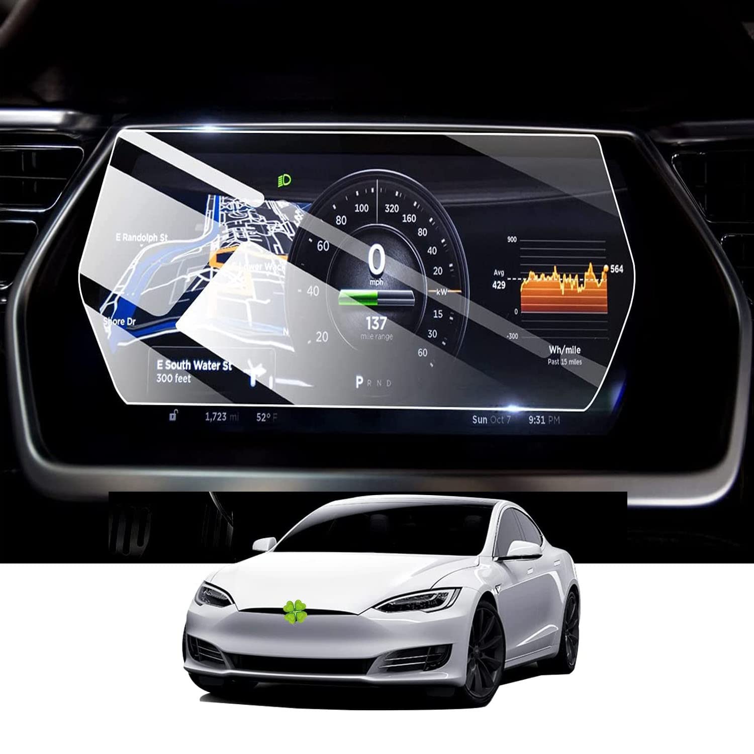 Ruiya Navigation Schutzfolie Kompatibel mit Tesla Model S Model X 2017-2020, 282 * 103mm Navigation Displayschutzfolie HD Hartglas Model S Schutzfolie GPS Touchscreen Gehärtetem Glas Schutzfolie von RUIYA