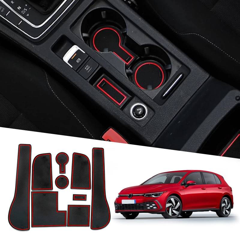 Ruiya Kompatibel mit VW Golf 7 7.5 R GTD GTI GTE 2014-2020 Auto Gummimatten Türschlitzmatte, Golf 7 Antirutschmatten Armlehne Getränkehalter Matte Mittelkonsole Rutschmatten Türnaht rutschfeste Matte von RUIYA