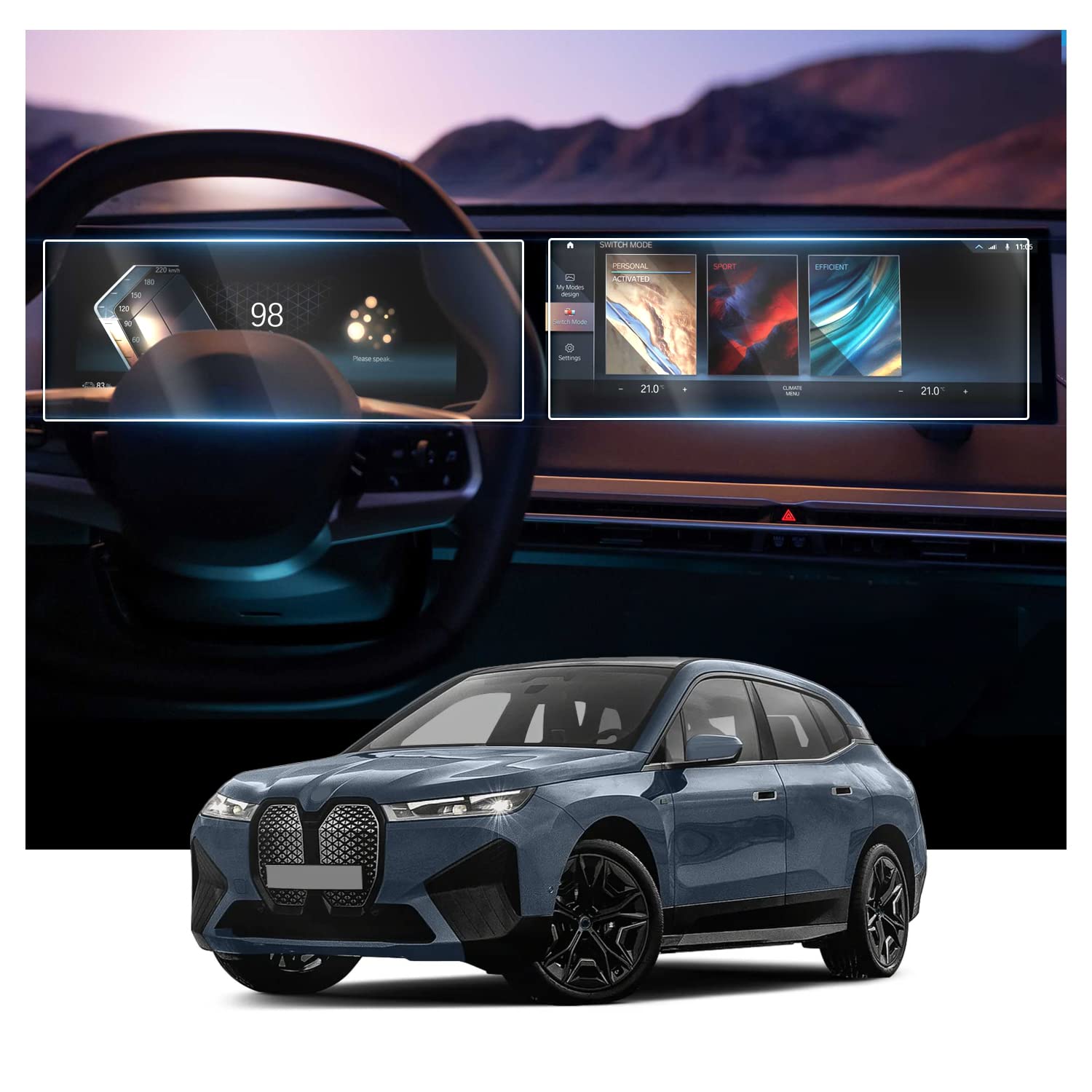 Ruiya für BMW iX i3 i4 i5 i7 X5 X6 X7 3er 4er 5er 7er M3 M4 XM 2023-2025 14.9" Navigation + 12.3" Cluster Schutzfolie,Nano Material Displayschutzfolie Navigation Touchscreen Schutzfolie [4 Stücke] von RUIYA