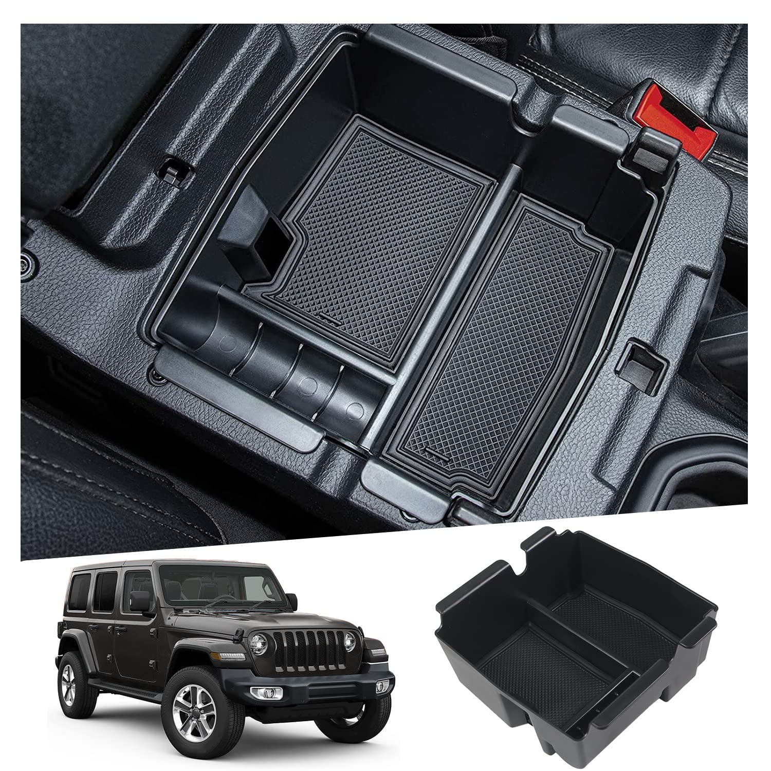 Ruiya für Jeep Wrangler JL 4XE/Gladiator JT 2018-2024 Mittelkonsole Aufbewahrungsbox, Wrangler 4XE Armlehne Organizer Tray Mittelarmlehne Handschuhfach Mittelkonsole Organizer Wrangler Zubehör von RUIYA